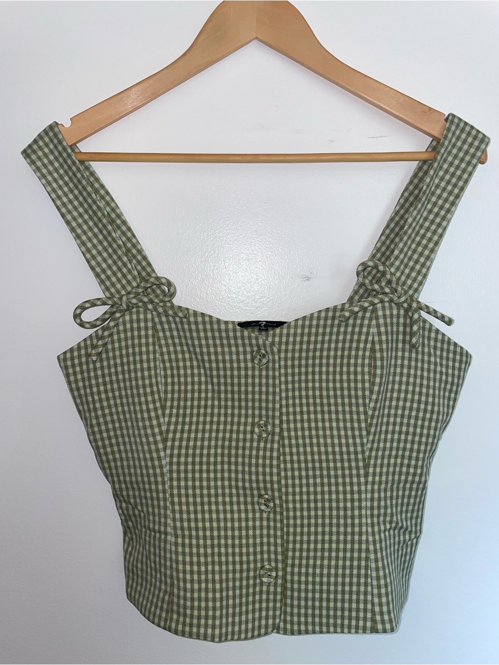 7 For All Mankind Green Gingham Crop Top
